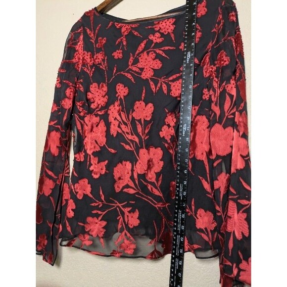 Vintage Red Black Burnout Floral Mesh Top Size Large Whimsigoth Romantic Pappell - Picture 5 of 9